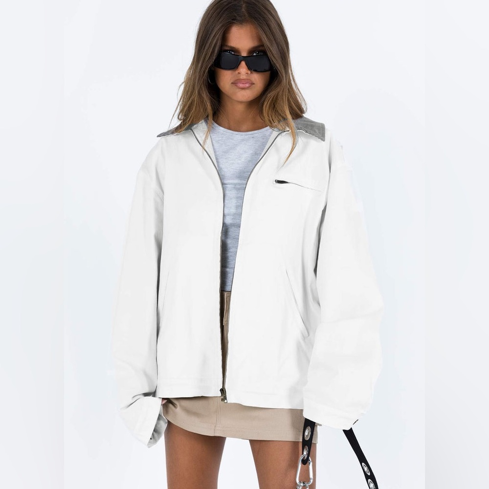 Princess Polly Canvas Oversized Trucker Jacket Springer Bone White Medium 4 6